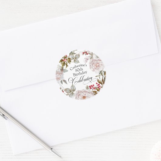 80e verjaardag Elegant December Bloemen Ronde Sticker