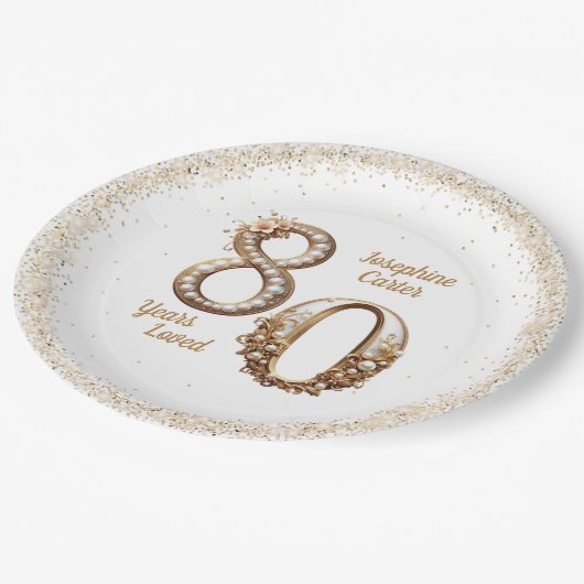 80e verjaardag Elegant feest Papieren Bordje (Gekanteld)