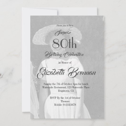 80e verjaardag Elegant foto zwart-wit monogram Kaart (Achterkant)