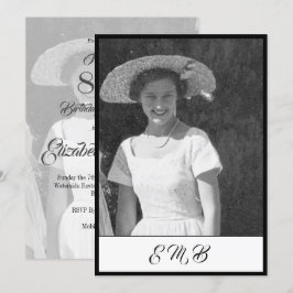 80e verjaardag Elegant foto zwart-wit monogram Kaart
