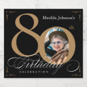 80e verjaardag Elegant Gold Black Aangepaste foto Sparkling Wijnetiket (Enkel label)