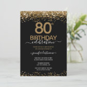 80e verjaardag Elegant Gold Glitter Uitnodiging (Staand voorkant)