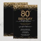 80e verjaardag Elegant Gold Glitter Uitnodiging (Voorkant / Achterkant)