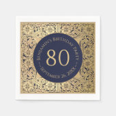80e Verjaardag Elegant  Goud Rozen Navy Blue Servet (Voorkant)