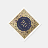 80e Verjaardag Elegant  Goud Rozen Navy Blue Servet (Hoek)
