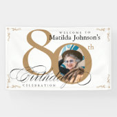 80e verjaardag Elegant Goud Wit Kalligrafie Foto Spandoek (Horizontaal)