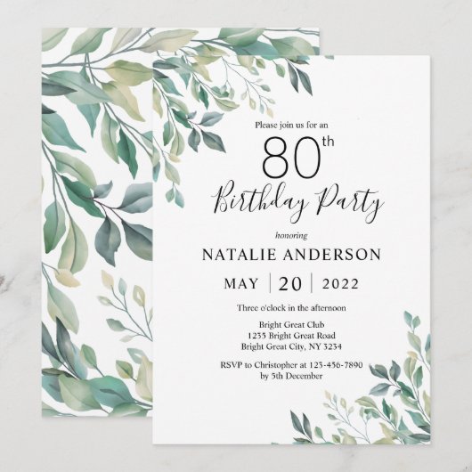 80e verjaardag Elegant Green Eucalyptus Greenery Kaart (Voorkant / Achterkant)