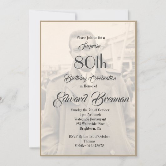 80e verjaardag Elegant Mannelijke Monogram Foto Kaart (Voorkant)