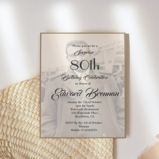 80e verjaardag Elegant Mannelijke Monogram Foto Kaart