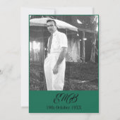 80e verjaardag Elegant Monogram Green Foto Invita Kaart (Achterkant)