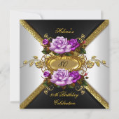 80e verjaardag Elegant Paars Gold Rozen 4 Kaart (Voorkant)