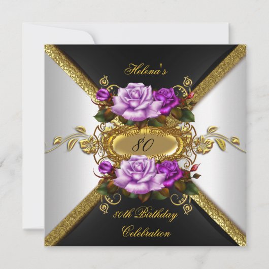 80e verjaardag Elegant Paars Gold Rozen 4 Kaart (Voorkant)