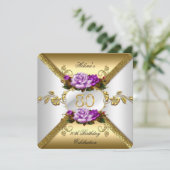 80e verjaardag Elegant Paars Gold Rozen A Kaart (Staand voorkant)