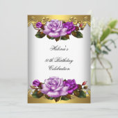 80e verjaardag Elegant Paars Gold Rozen Kaart (Staand voorkant)