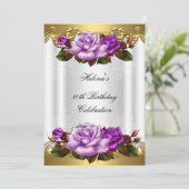 80e verjaardag Elegant Paars Gold Rozen Lace Kaart (Staand voorkant)