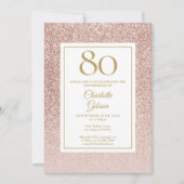 80e verjaardag Elegant Roos Gold Glitter Kaart (Voorkant)