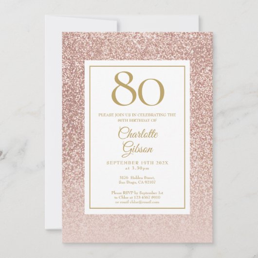 80e verjaardag Elegant Roos Gold Glitter Kaart (Voorkant)