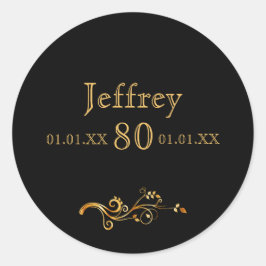 80e verjaardag elegant zwart en goud ronde sticker