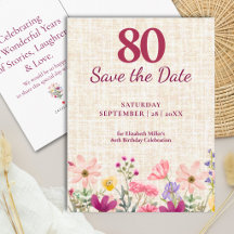 80e verjaardag Elegante bloemrijke linnen save the