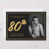80e verjaardag Elegante foto zwart goud Kaart (Voorkant)