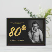 80e verjaardag Elegante foto zwart goud Kaart (Staand voorkant)
