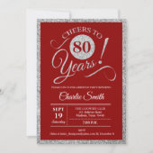 80e verjaardag - ELKE AGE Red Silver Kaart (Voorkant)