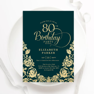 80e Verjaardag Emerald Green Gold Rozen Kaart