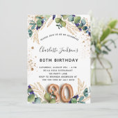 80e verjaardag eucalyptus greenery glitter elegant kaart (Staand voorkant)