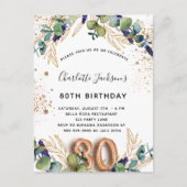 80e verjaardag eucalyptus greenery glitter elegant uitnodiging briefkaart (Voorkant)