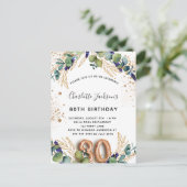 80e verjaardag eucalyptus greenery glitter elegant uitnodiging briefkaart (Staand voorkant)