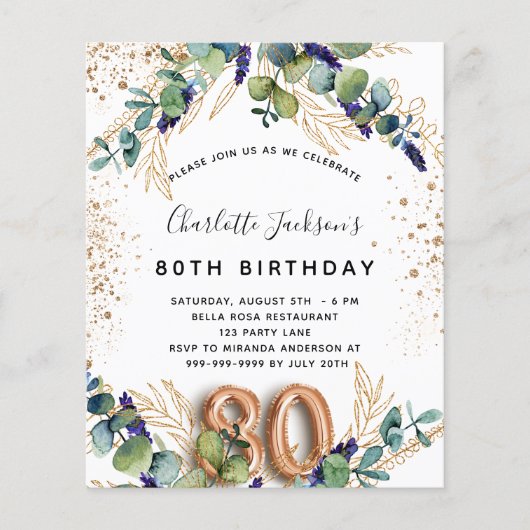 80e verjaardag - eucalyptusbegrotingsuitnodiging flyer (Voorkant)