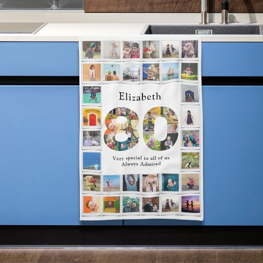 80e verjaardag familie foto collage Sjabloon Theedoek