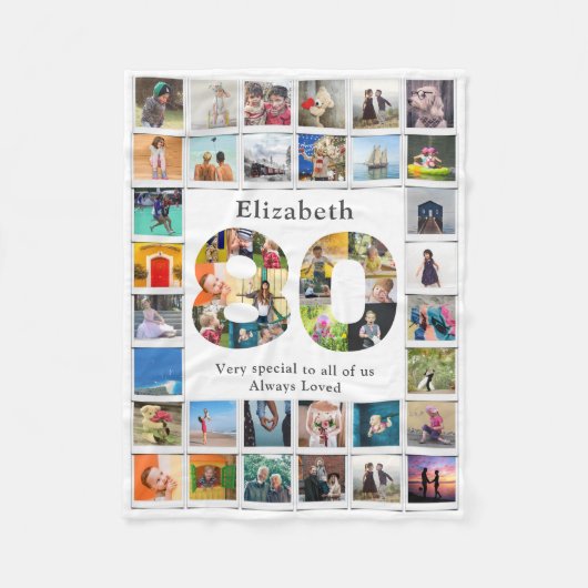 80e verjaardag familie foto template fleece deken (Voorkant)