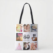 80e verjaardag familiefoto collage vrouw wit tote bag (Voorkant)