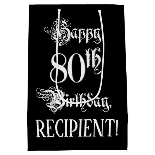 80e verjaardag: Fancy, elegant script + aangepaste Medium Cadeauzakje (Achterkant)