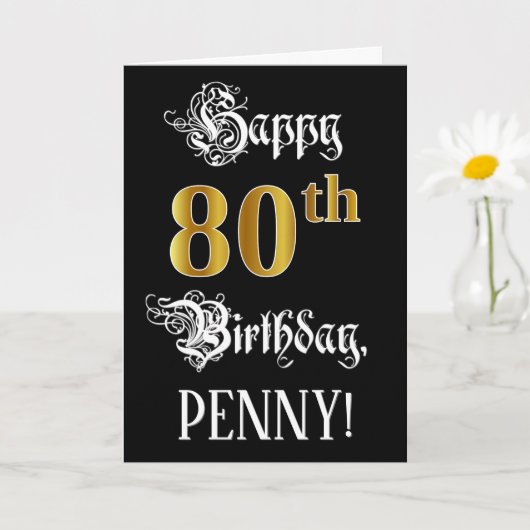 80e verjaardag — Fancy script; Faux Gold Kijk; naa Kaart (Kleine Plant)