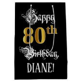 80e verjaardag ~ Fancy script; Faux Gold look; naa Medium Cadeauzakje (Achterkant)