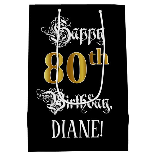 80e verjaardag ~ Fancy script; Faux Gold look; naa Medium Cadeauzakje (Achterkant)