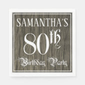 80e verjaardag — Fancy script, kijk op hout Servet (Voorkant)