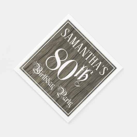 80e verjaardag — Fancy script, kijk op hout Servet (Hoek)