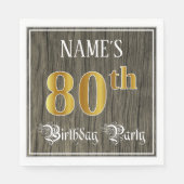80e verjaardag — Faux Gold & Faux Wood Servet (Voorkant)