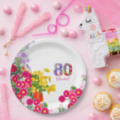 80e Verjaardag Feest Bloemen Modern 80 jaar Papieren Bordje (Feest)