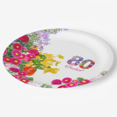 80e Verjaardag Feest Bloemen Modern 80 jaar Papieren Bordje (Gekanteld)