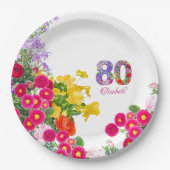 80e Verjaardag Feest Bloemen Modern 80 jaar Papieren Bordje (Voorkant)