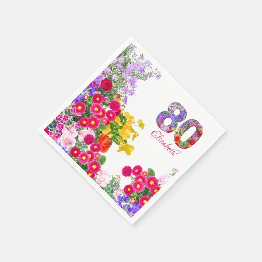 80e verjaardag Feest Bloemen Modern 80 jaar Servet (Hoek)