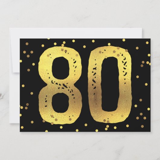 80e Verjaardag Feest Faux Gold Foil Confetti Zwart Kaart (Voorkant)