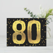80e Verjaardag Feest Faux Gold Foil Confetti Zwart Kaart (Staand voorkant)