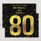 80e Verjaardag Feest Faux Gold Foil Confetti Zwart Kaart (Voorkant / Achterkant)