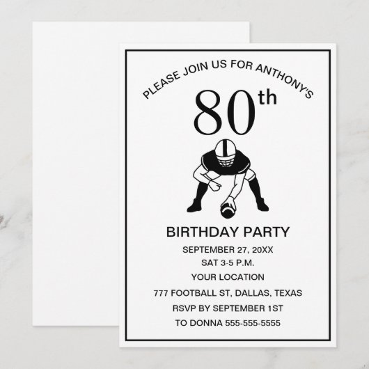 80e Verjaardag Feest Football Zwarte Vader Sport Kaart (Voorkant / Achterkant)