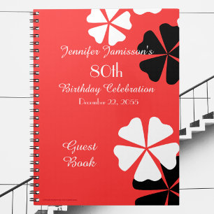 80e Verjaardag Feest Gastboek Rood/Wit Bloemen Notitieboek